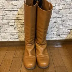 あしながおじさん♪ キャメル色 ロングブーツ 低ヒール