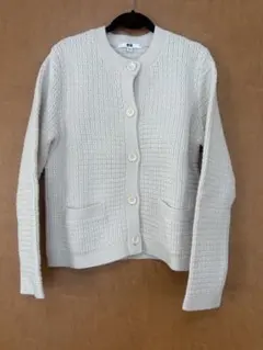 UNIQLO ノーカラー ニットジャケット オフホワイト M
