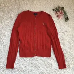 美品ラルフローレンケーブルニットカーディガン赤レッドMサイズキッズXL