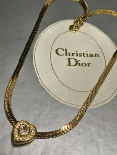 美品 ディオール ラインストーン ハート チョーカー ネックレス ゴールド