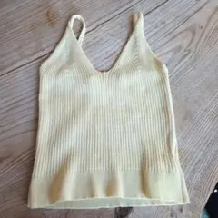 リブ編みイエローレディースキャミソールM