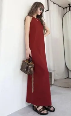 大人気即完売　新品未使用Cup-in アメリカンスリーブ レッドロングワンピース