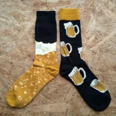 靴下 ビール 非対称 泡 酒 乾杯 レディース アシメ 黒