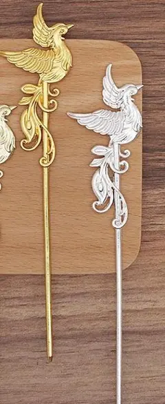 鶴　かんざしパーツ　1個　ヘアアクセサリーパーツ　両面　髪留め　着物　髪飾り