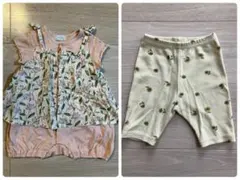 70 2点セット　前開きロンパース　五分丈パンツ　女の子　春夏