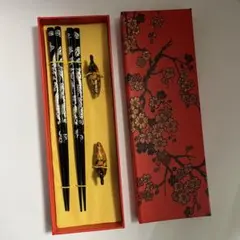 中国風高級箸ギフトセット – 描金龍紋＆木製鴛鴦箸置き付き