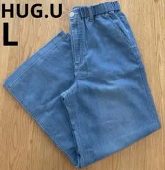 ハグユー　L メッシュデニムワイドパンツ　ユーズドブリーチ　夏パンツjp347のサムネイル