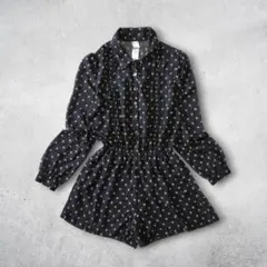 MURUA ドット柄 オールインワン シフォン 黒 ショートパンツ フェミニン