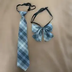 グレー チェック柄 リボン・ネクタイセット