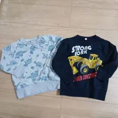 恐竜柄と建設機械プリントのトレーナー 100cm