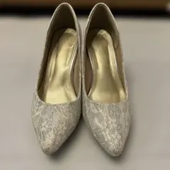 シルバーラメレースパンプス Mサイズ