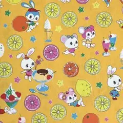 廃版*シーチング生地ルシアンハニーチューンウサギとクマさんレモン喫茶イエロー50