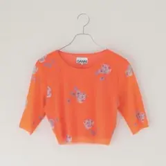 【GANNI】Printed Mesh Cropped T-shirtのサムネイル