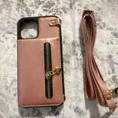 ジッパーポケット付き手帳型iPhone12ケース ピンク