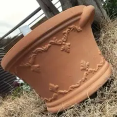 アンティーク調 フルール・ド・リス装飾 大型13号植木鉢 直径40cm