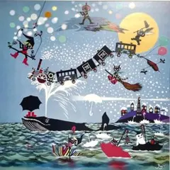新品】藤城清治「ブレーメンの音楽隊」ポスター額 大サイズ　48×48cm F83 新品】藤城清治「ブレーメンの音楽隊」ポスター額 大サイズ 48×48cm