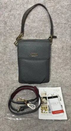 【3787】COCOCELUX GOLD グレー レザー スマホショルダーバッグ