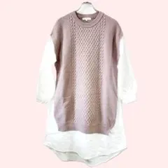 grove シャツワンピース M レイヤード風 ニットベスト 春 美品 おでかけ