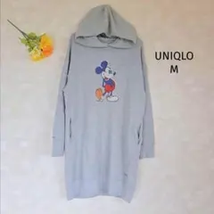 ユニクロ UNIQLO パーカーワンピース【M】ミッキー 膝上丈 グレー