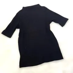 ユニクロ リブハイネックT 五分袖 黒 M 完売品 細見え モックネック 美品