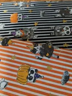 ハロウィンデザインの綿プリント生地（猫・犬・パンダ）