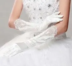 ♡大人気デザイン♡ホワイト サテン レース ウェディンググローブ ミディアム