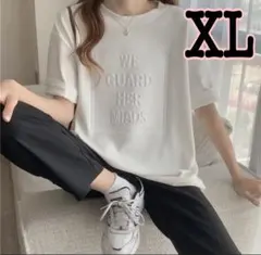 Tシャツ レディース トップス 半袖 ロゴ XL ゆったり 着回し ホワイト
