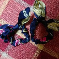 花柄リボン付きシュシュ2個セット