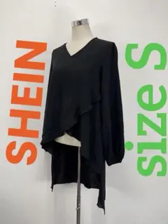 SHEIN 黒系　クロスデザイン　アシンメトリー　長袖チュニックS【中古】E63