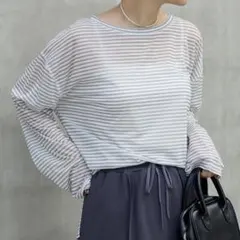 【新品・未使用】MONO-MART シアーボーダープルオーバー 透け感