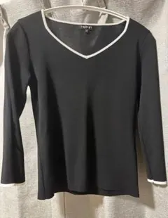 INDIVI バイカラー Vネック カットソー ブラック 38