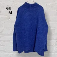 【ジーユー】パフィータッチハイネックチュニック 青 長袖ニット M 3042