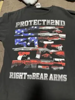 US古着 DELTA PRO WEIGHT 銃 星条旗 メッセージT 黒 L