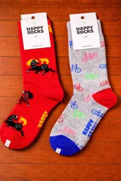 新品 Happy Socks ソックス 2足セット 自転車＆馬柄 カラフル