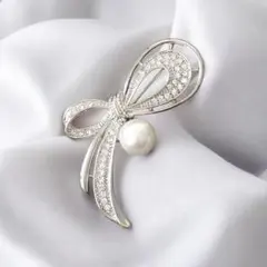 パール リボン ブローチ ラインストーン セレモニー 結婚式 入学式 卒業式