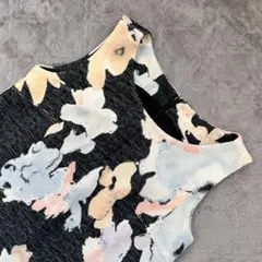 【美品】Lilidia 花柄 ノースリーブ ミニ ワンピース ネイビー ドレス