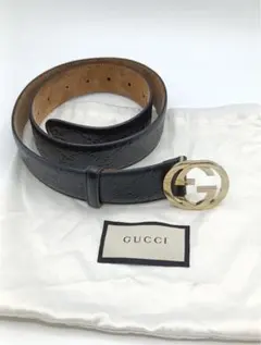 専用GUCCI ベルト インターロッキングG モノグラム ブラック GG レザー