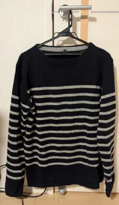 無印良品　ネイビーとグレーのストライプニット　Lサイズ