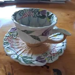 作家物 手描き色絵 カップ＆ソーサー 陶器 うつわ