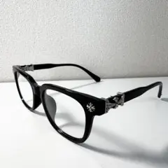 伊達メガネ 黒縁 サングラス クロス モチーフ シルバー ブラック クロム好き