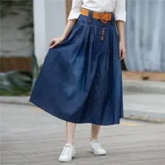 デニムスカート ロング マキシ丈スカート フレア レディース ハイウエスト 夏