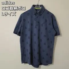 adidas ゴルフウェア ロゴ総柄ポロシャツ Lサイズ ネイビー