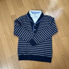 ikka ネイビー ストライプ トレーナー M