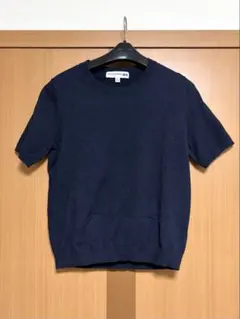 【UNIQLO × INES ラメ入り半袖ニット】ネイビー 上品 きれいめ M」のサムネイル
