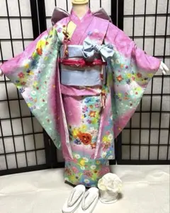 専用になります☆ブランド☆永田萌着物☆七五三セット 七五三/7才着物レンタル/髪飾り付19点セット/グレー黒/〔永田萌