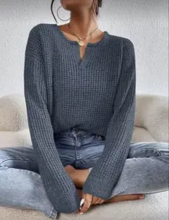 タグ付き　新品　ダスティブルー　セーター　トップス　青