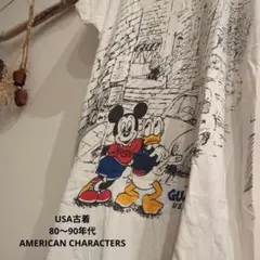 USA古着80〜90年代　特大両面プリントスーベニアTシャツ　ミッキー＆ドナルド