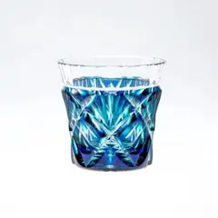 こ*じ様 島津薩摩切子 二色冷酒杯 ルリ緑 新品木箱付き カットクリスタルガラス