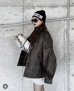 murua フェイクレザーミドルジャケット