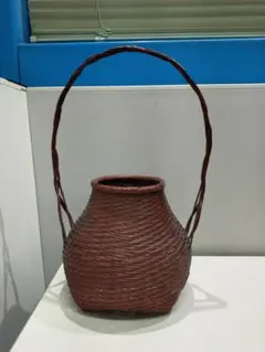 竹籠 渡辺竹清作 いけばな 茶花 花入 小原流 竹細工 竹編手付 花器 華